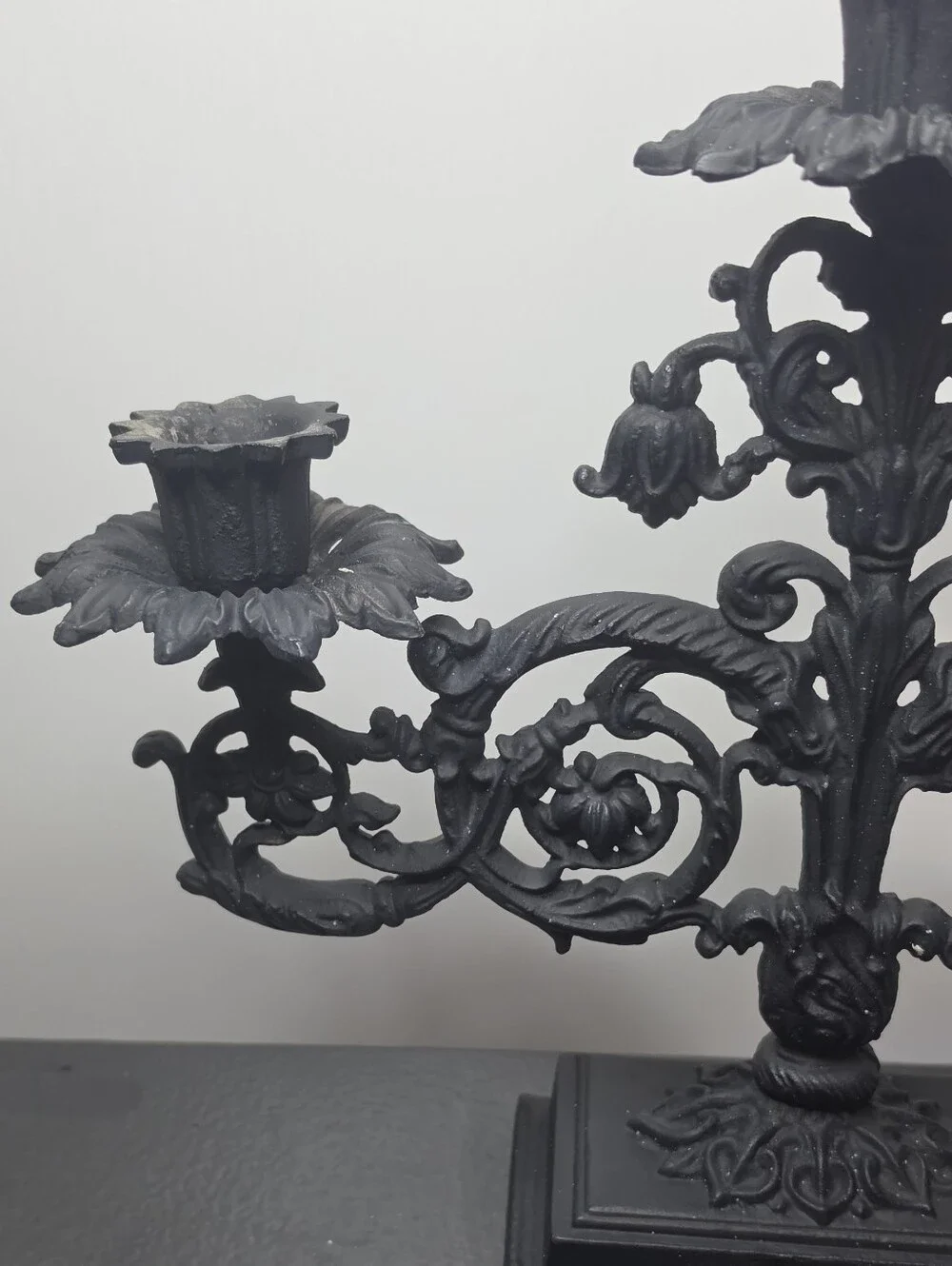Ornate Black Metal 3-Arm Candelabra Candle Holder